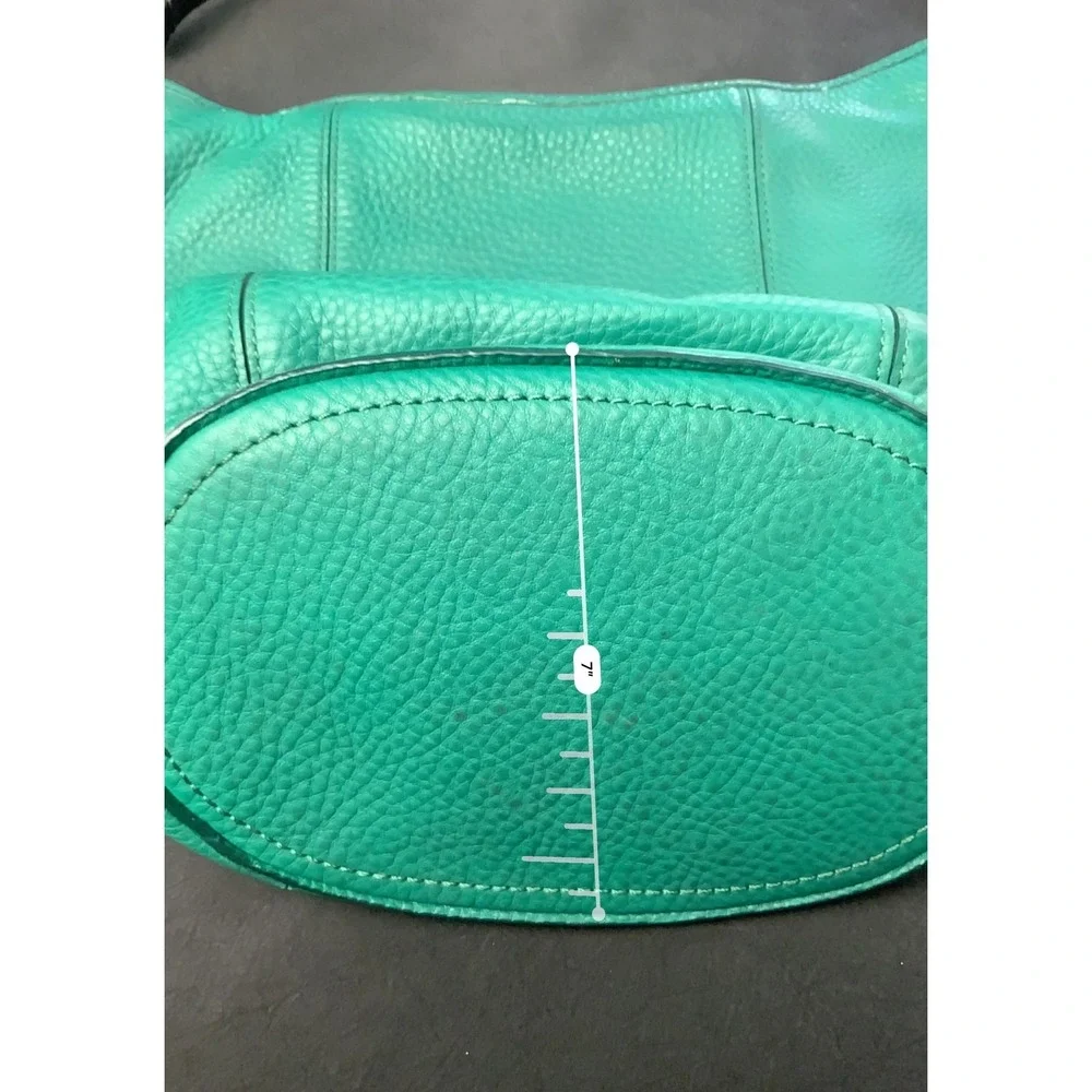 Cole Haan Green Pebbled Leather Hobo Shoulder Bag Emerald Handbag Brown Strap‎